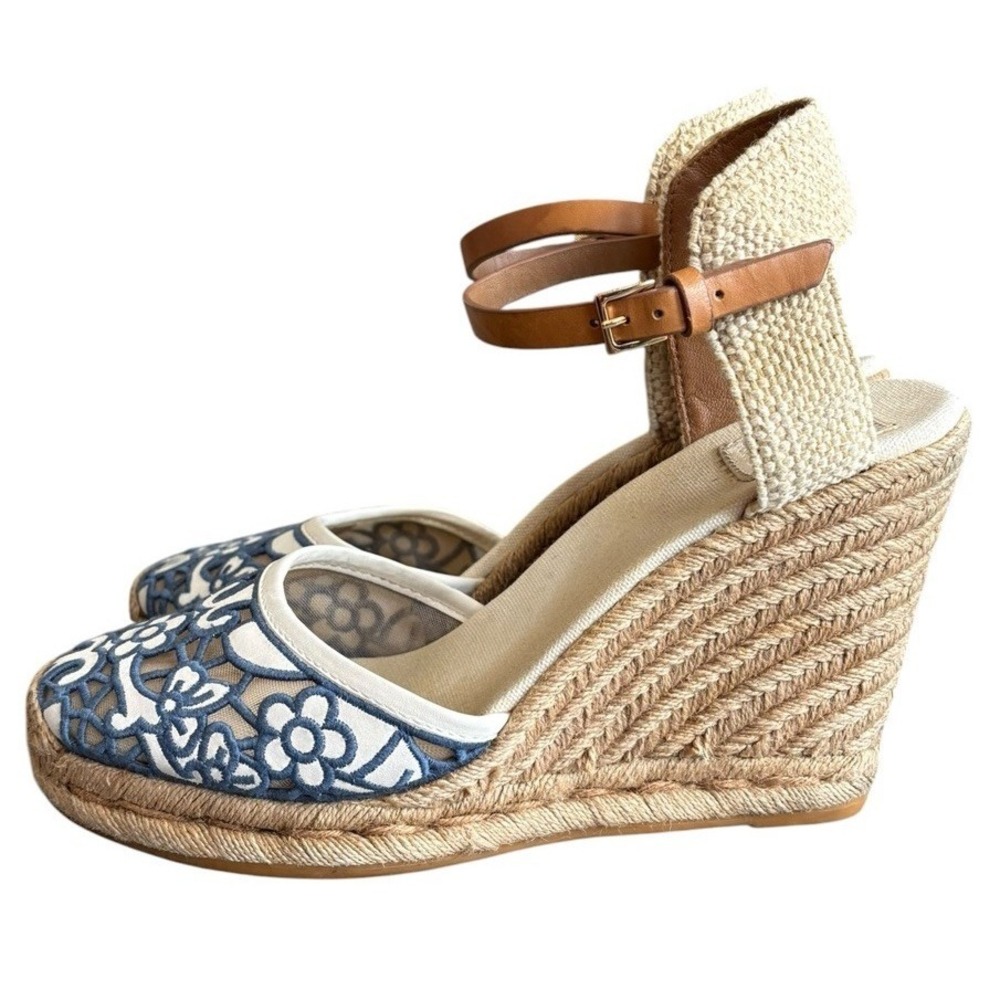 Tory Burch Lucia Lace Espadrilles Wedge Size 11 Cottage Boho Romantic - Picture 2 of 9